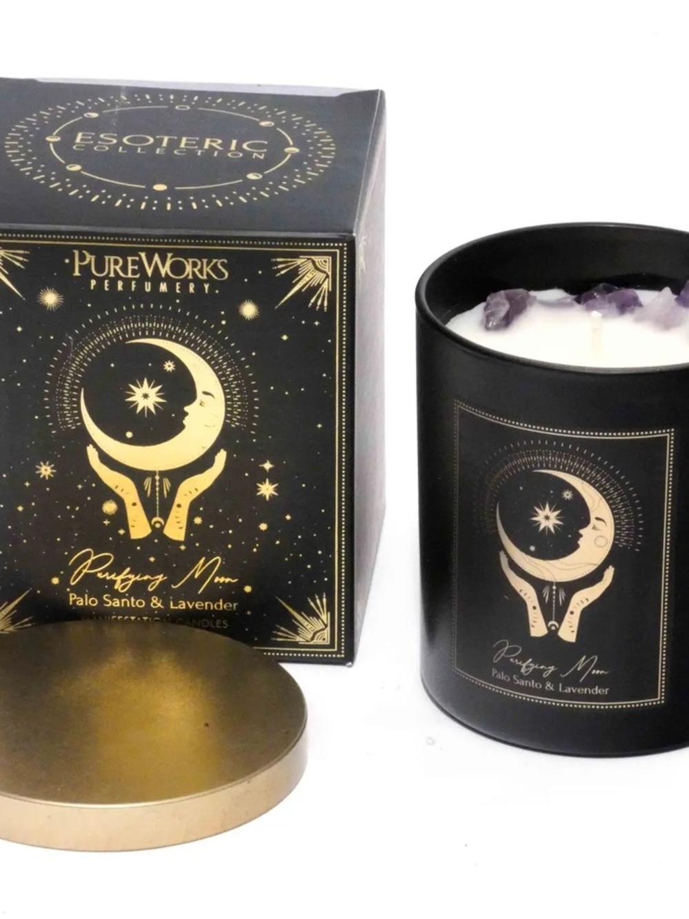 Esoteric Gem Candle - Purifying MoonPalo Santo & Lavender Scented Candle - Black